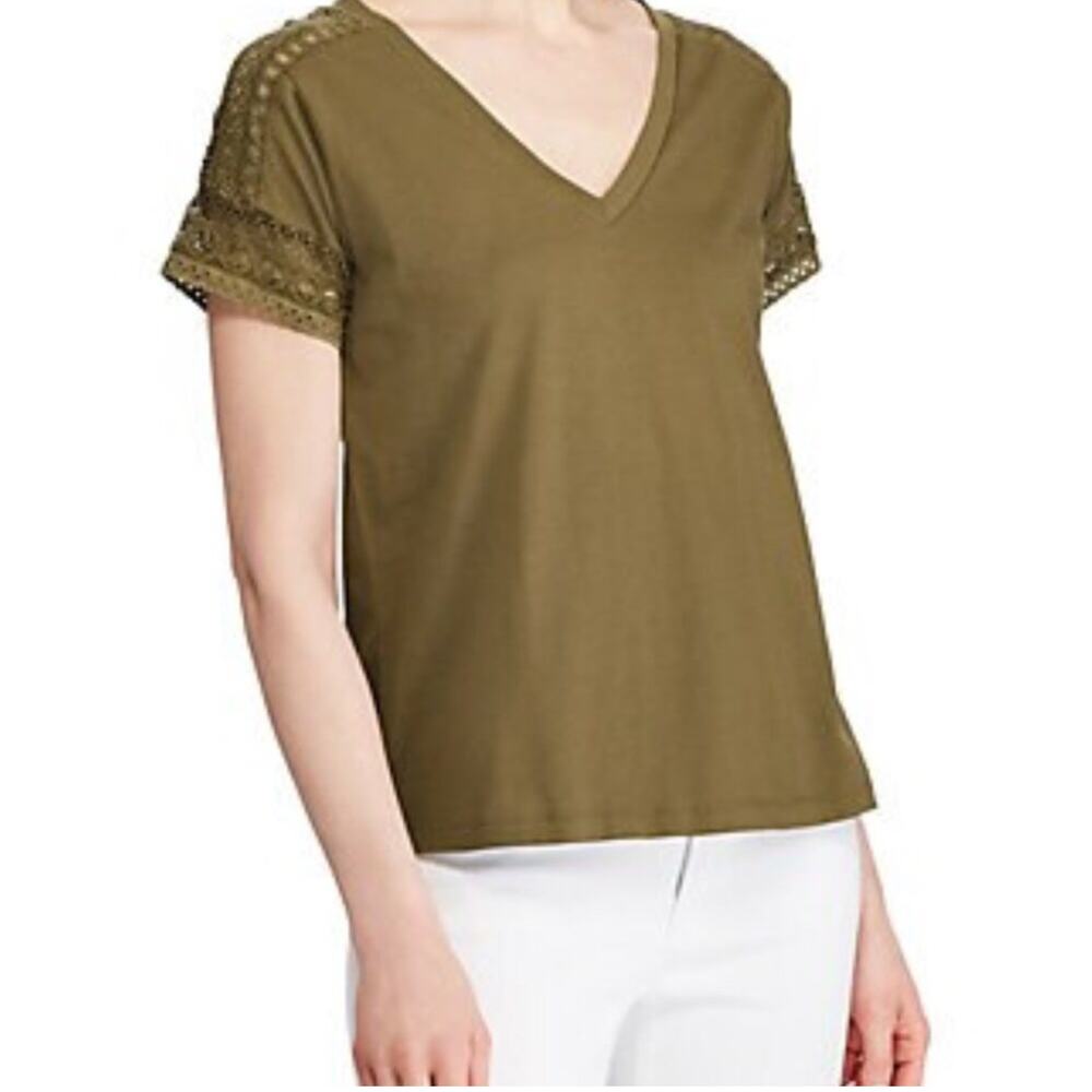 Lauren Ralph Lauren Top Olive Short Sleeve Lace size XS